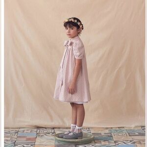 COCO AU LAIT British Embroidery Tie Collar Short Puff Sleeve Eyelet Dress NWT